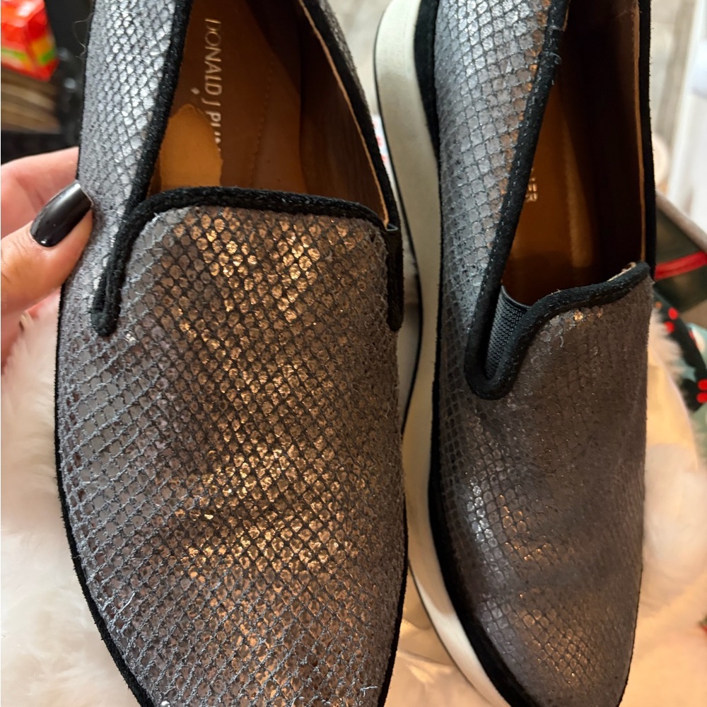 Donald J. Pliner Metallic Gray Textured Loafers